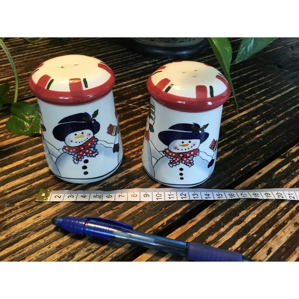 Vintage Christmas Snowman Large Salt And Pepper Shakers